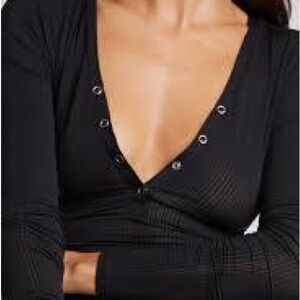 Negative Underwear Black Long Sleeve Ribbed V-Neck Top nwt